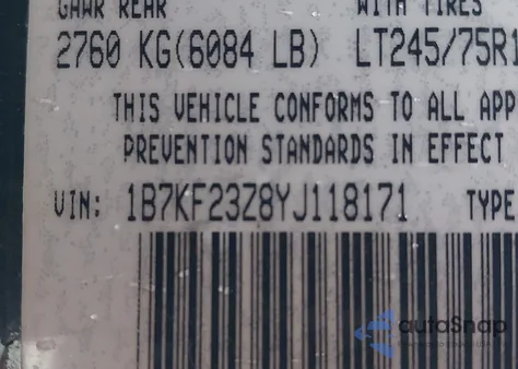 2000 Dodge Ram 2500 St z USA, uszkodzony, nr VIN 1B7KF23Z8YJ118171